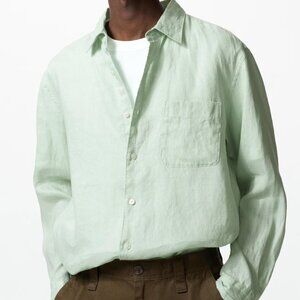 Uniqlo Linen Shirt Classic Fit Mint Green Shirt, Size XL